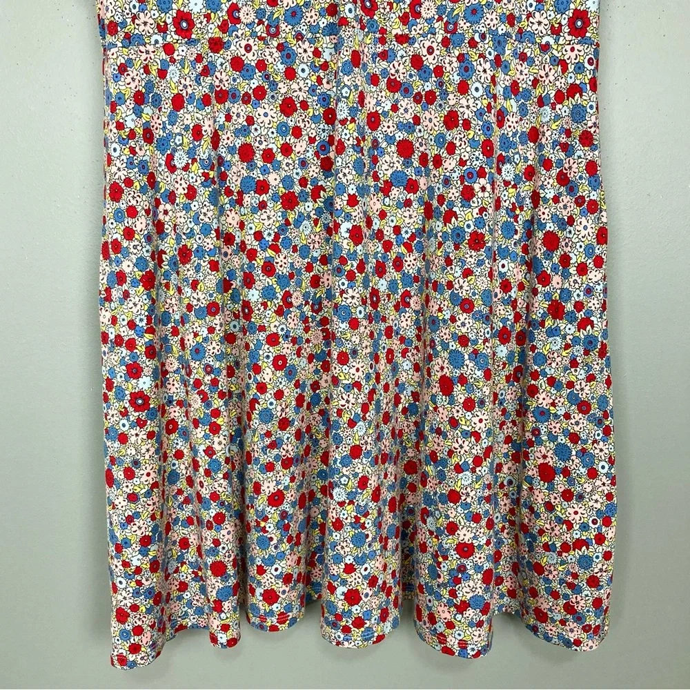 Boden V-Neck Jersey Dress Women’s Size 16 Riviera Blue Floral Stretch Knit Retro - Picture 7 of 12